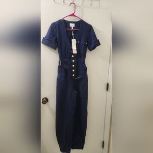Navy Jumpsuit with Gold Buttons